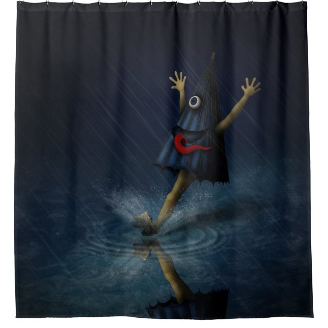 Kasa Obake Japanese Umbrella Ghost Rainy Day Shower Curtain (Front)