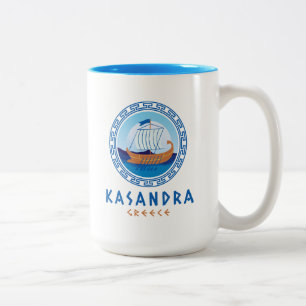 Kasandra, Greece Greek Ship Design Two-Tone Coffee Mug