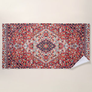 Kashan Poshti Central Persian Rug Print Beach Towel