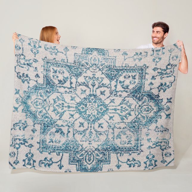 Kashan Poshti Central Persian Rug Print Fleece Blanket (In Situ)