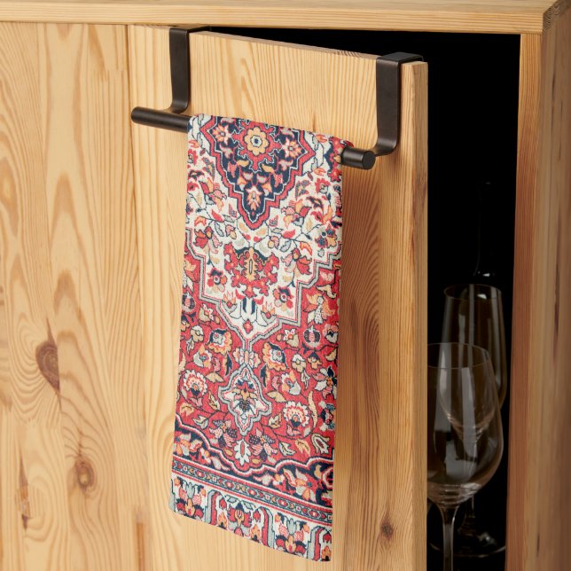 Kashan Poshti Central Persian Rug Print Tea Towel (Thirds Fold)