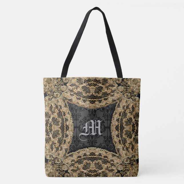 Kashmid Ebony Pretty Personalised Monogram Tote Bag (Front)