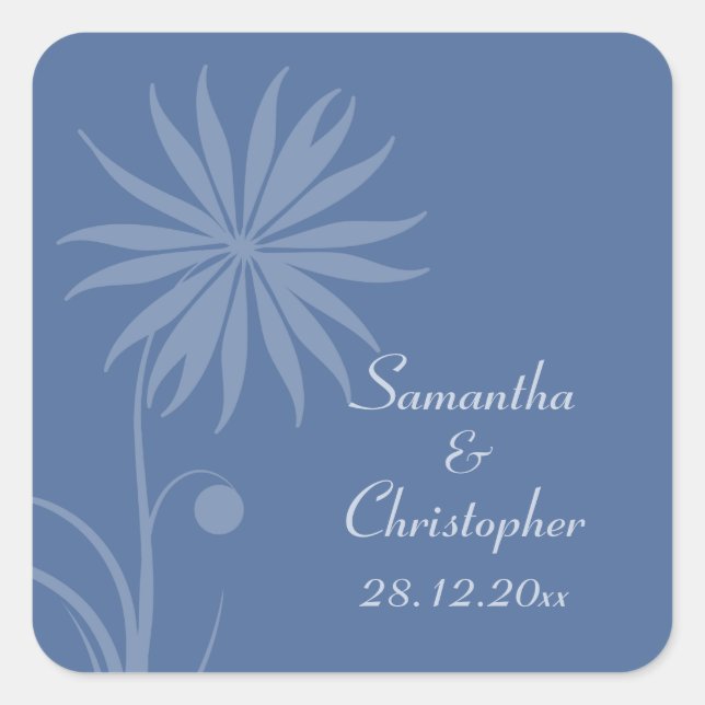 Kashmir Blue Simple Floral Wedding Square Sticker (Front)