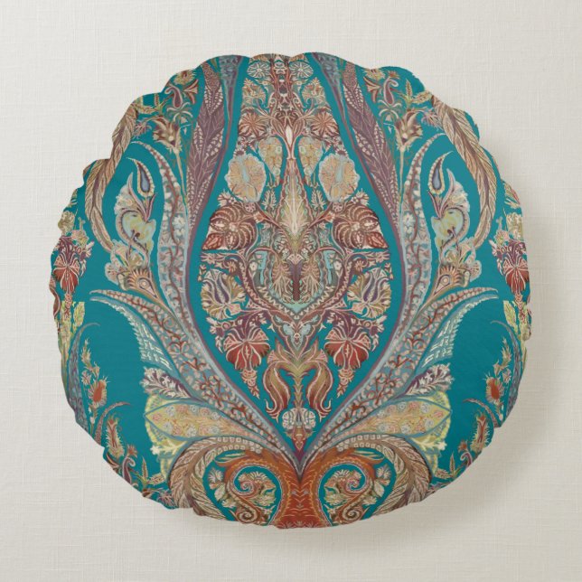 Kashmir Pattern Tribal Boho Bohemian Paisley Art Round Cushion (Front)