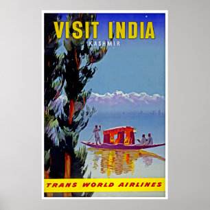 Kashmir Print India Art TWA Travel Poste