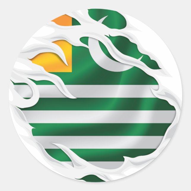 Kashmir Ripped Flag Classic Round Sticker (Front)