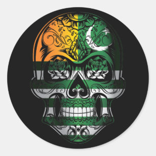 Kashmir Skull And Roses Flag Classic Round Sticker