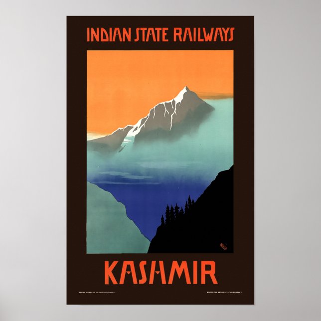 Kashmir Vintage Art Deco India Tourism Travel Poster (Front)