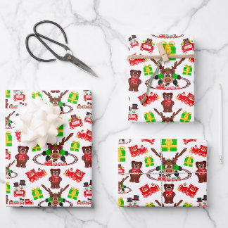 Kasky Cute Christmas Reindeer With Christmas Train Wrapping Paper Sheet
