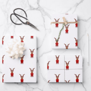 Kasky Cute Christmas Reindeer With Hot Chocolate Wrapping Paper Sheet