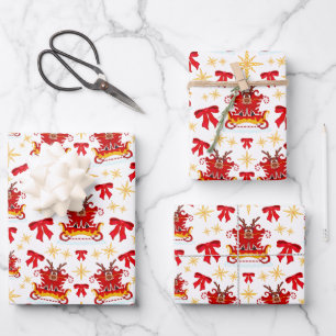 Kasky Cute Christmas Sleigh Reindeer Pattern Wrapping Paper Sheet