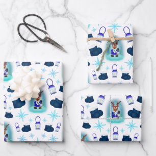 Kasky Cute Snowy Christmas Reindeer With Lantern W Wrapping Paper Sheet