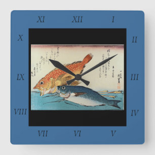 Kasogo & Himedai - Hiroshige's Japanese Fish Square Wall Clock