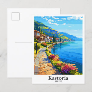 Kastoria Greece Art Vintage Travel Illustration Postcard