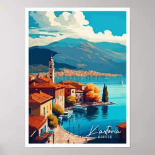 Kastoria Greece Travel Vintage Illustration Poster
