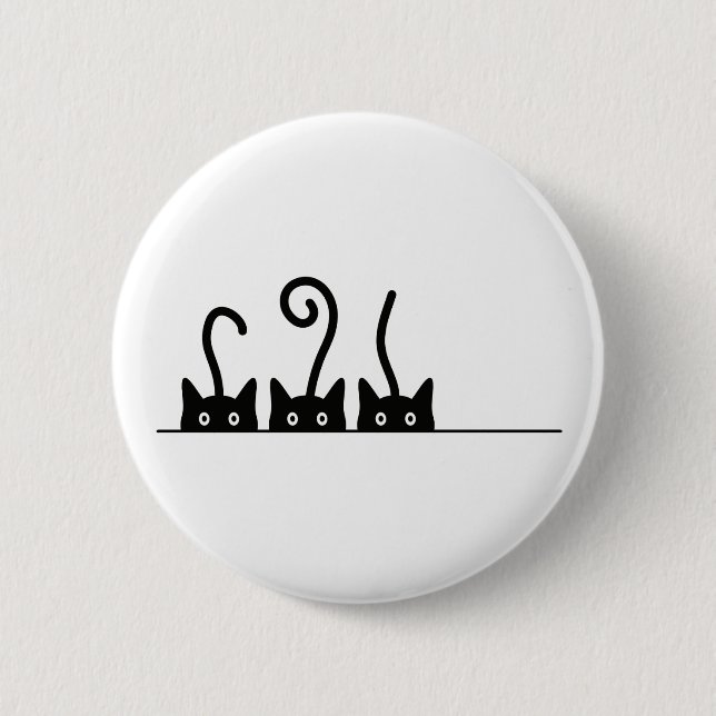 Kat lijn tekening. Drie katjes. Wereld Kattendag. 6 Cm Round Badge (Front)