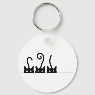 Kat lijn tekening. Drie katjes. Wereld Kattendag. Key Ring