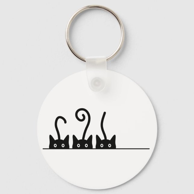 Kat lijn tekening. Drie katjes. Wereld Kattendag. Key Ring (Front)
