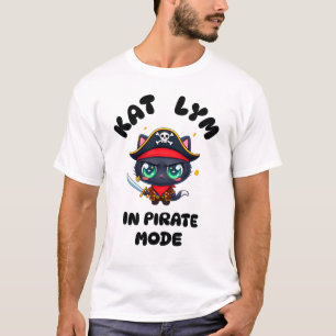Kat Lym Cute Black Cat Pirate Art T-Shirt