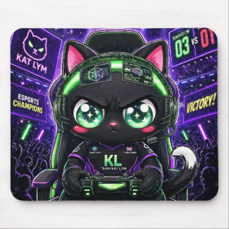 Kat Lym Pro Gamer Black Cat Esports Champion Neon Mouse Mat