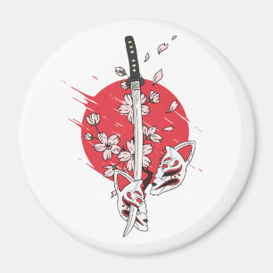 Katana cherry blossom fox mask magnet