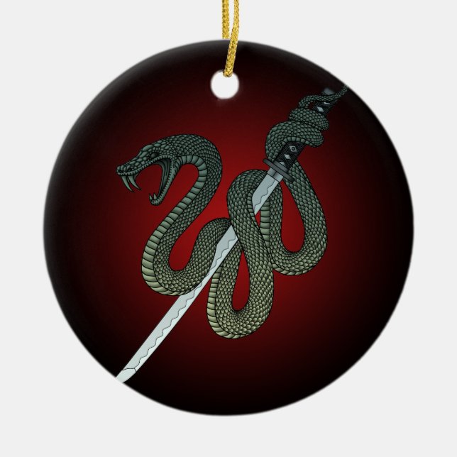 Katana Snake 1 Ceramic Tree Decoration (Front)