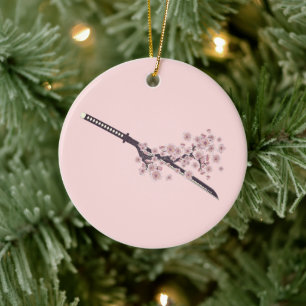 Katana with sakura branch ceramic tree decoration