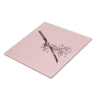 Katana with sakura branch tile