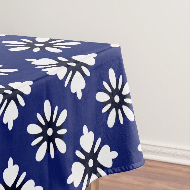 Katazome white flowers on indigo tablecloth (In Situ)