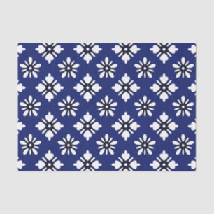 Katazome white flowers on indigo tissue paper
