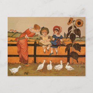 Kate Greenaway, Victorian woman children ducks Postcard