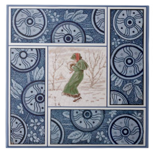 Kate Greenaway Winter for T&R Boote Repro 1880s Tile