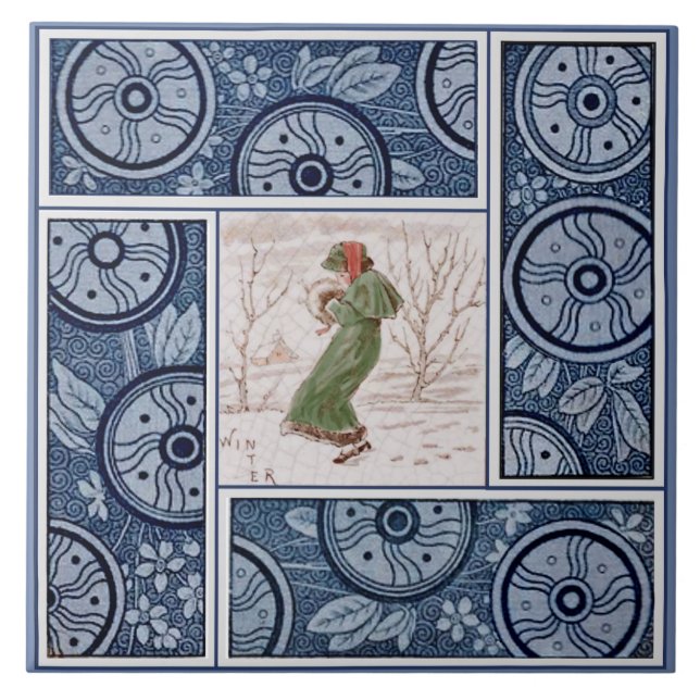Kate Greenaway Winter for T&R Boote Repro 1880s Tile (Front)