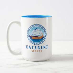 Katerini, Greece Greek Ship Design Two-Tone Coffee Mug