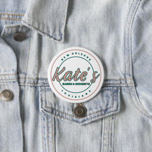 kate's babes and beignets 7.5 cm round badge