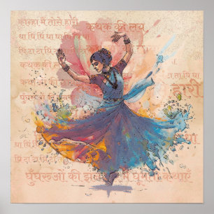 Kathak Ink Watercolor Dancer Heritage Wall Art