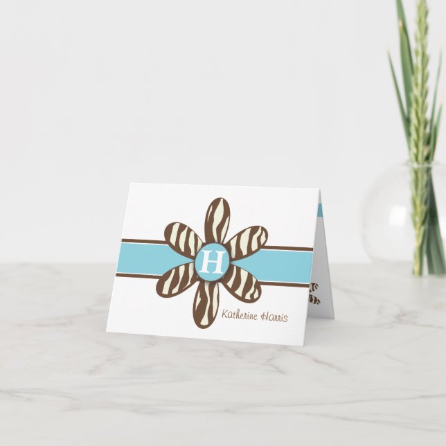 Katherine - Brown Zebra and Turquoise Thank You Card (Front)