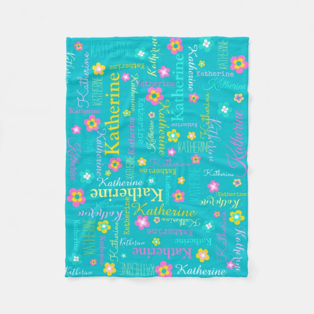 Katherine personalised name aqua pink blanket (Front)