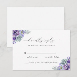 Katherine Purple Floral Script Wedding RSVP Card