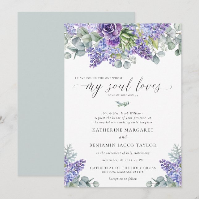 Katherine Traditional Floral Catholic Wedding Invitation (Front/Back)