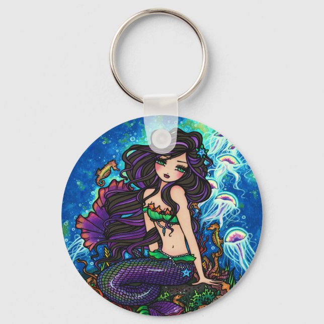 "Kathleen" Mermaid and Jellyfish Keychain (Front)