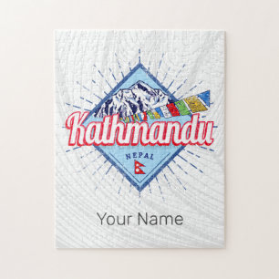 Kathmandu Mountains Nepal Retro Flags Souvenir Jigsaw Puzzle