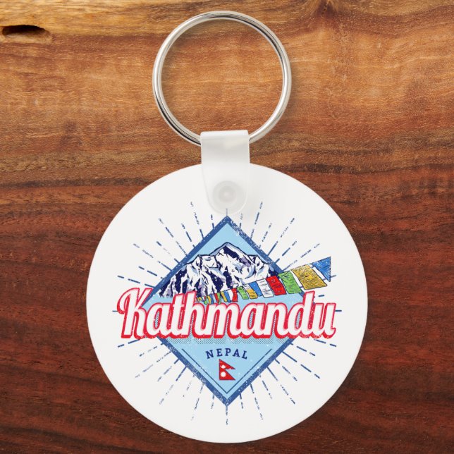 Kathmandu Mountains Nepal Retro Flags Souvenir Key Ring (Front)