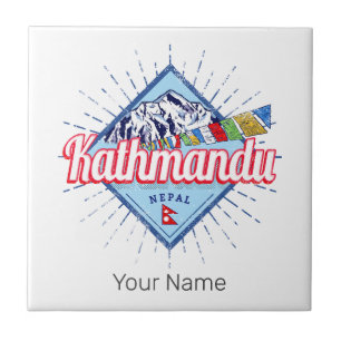 Kathmandu Mountains Nepal Retro Flags Souvenir Tile