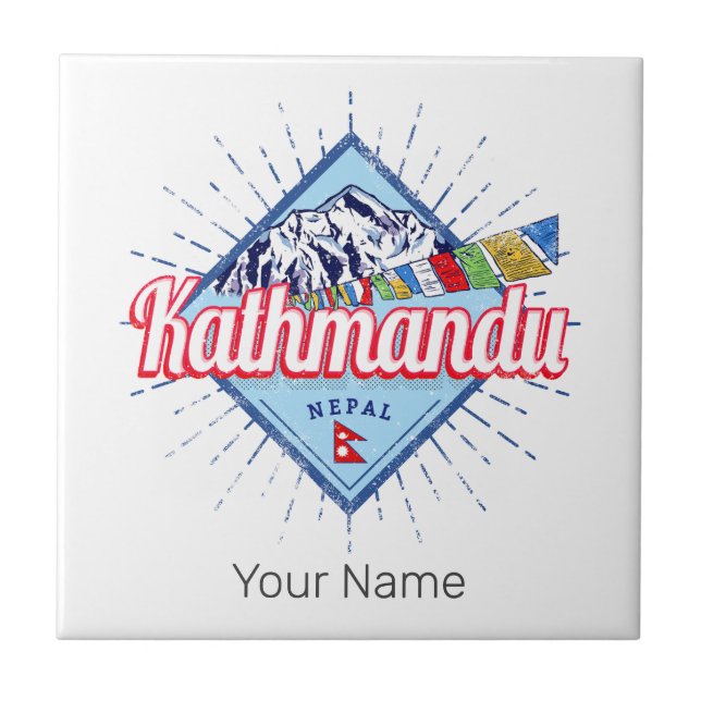 Kathmandu Mountains Nepal Retro Flags Souvenir Tile (Front)