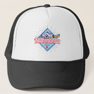 Kathmandu Mountains Nepal Retro Flags Souvenir Trucker Hat