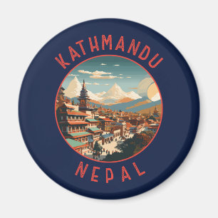 Kathmandu Nepal Retro Distressed Circle Magnet