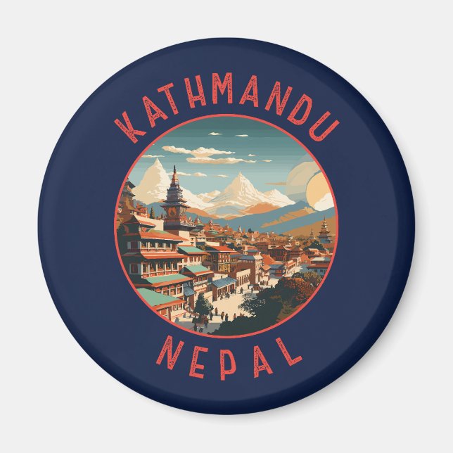 Kathmandu Nepal Retro Distressed Circle Magnet (Front)