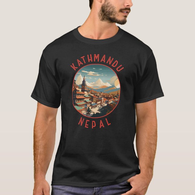 Kathmandu Nepal Retro Distressed Circle T-Shirt (Front)