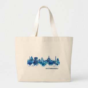 Kathmandu Nepal Skyline Blue Large Tote Bag